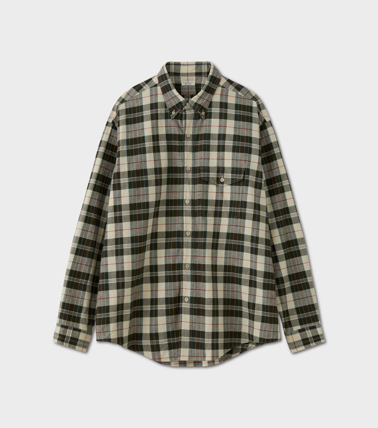 MADRAS B.D. LS SHIRT / ECRU × OLIVE