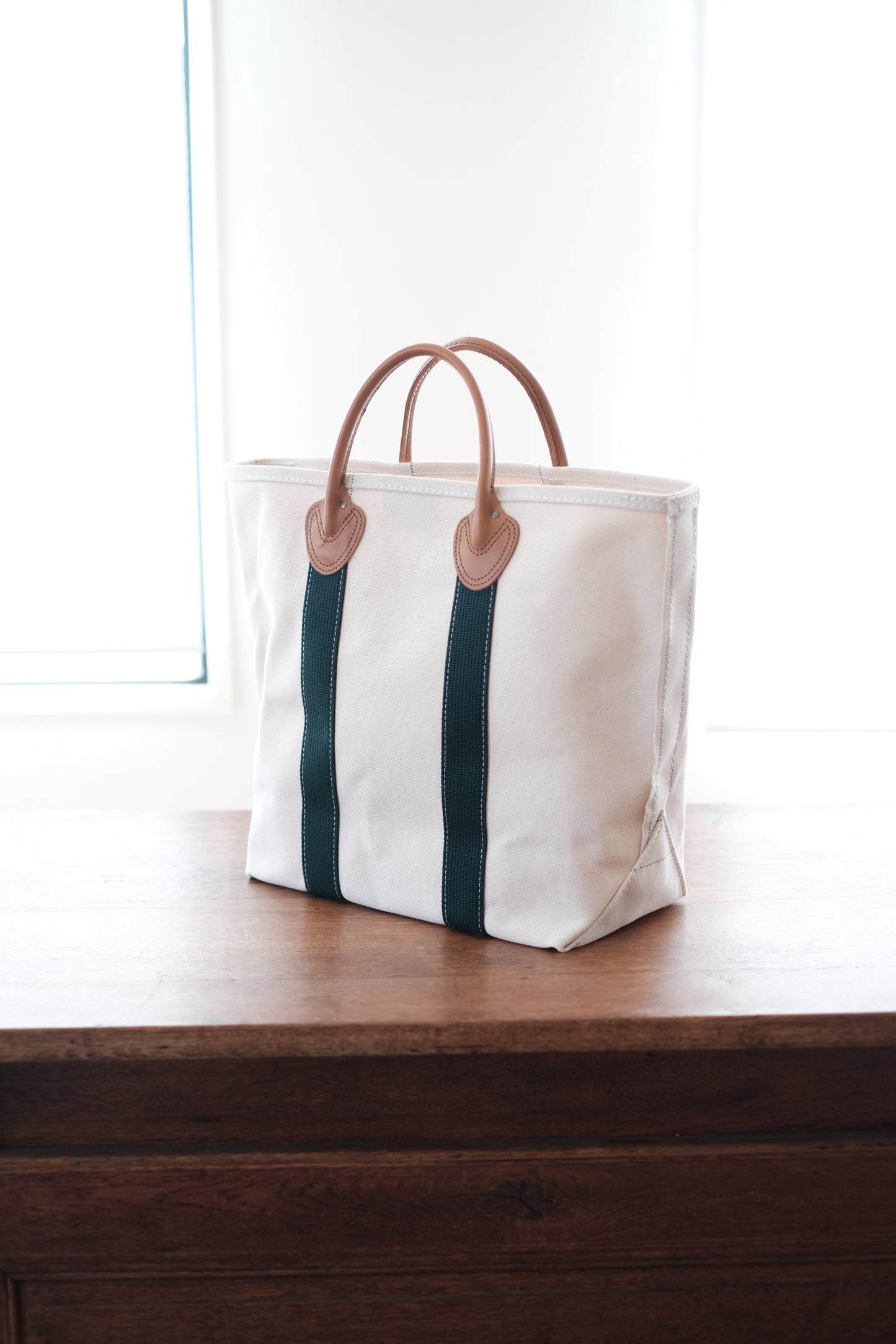LEATHER HANDLE TOTE 80's / GREEN / TALL