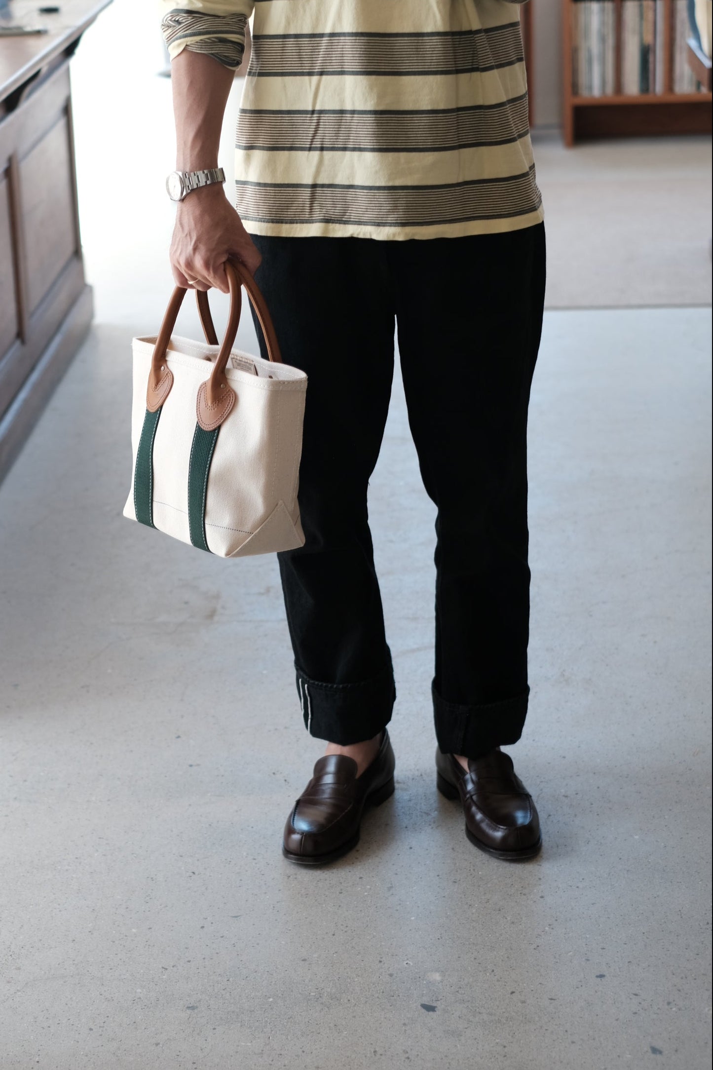 LEATHER HANDLE TOTE 80's / GREEN / SMALL
