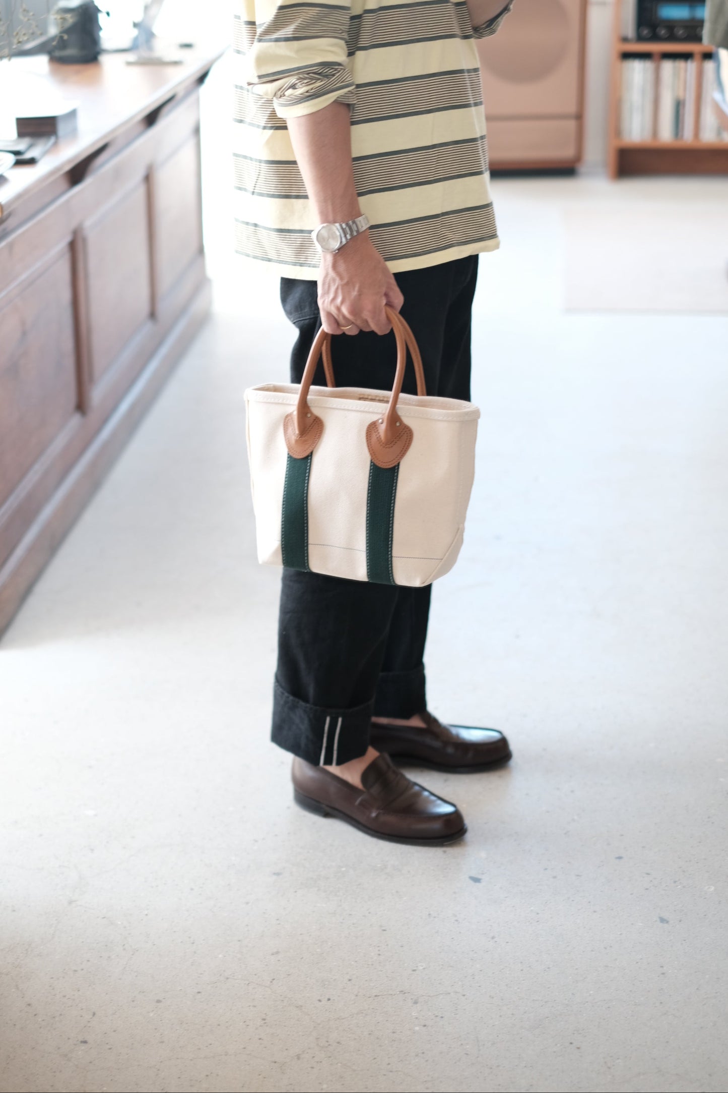 LEATHER HANDLE TOTE 80's / GREEN / SMALL